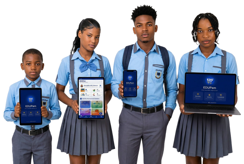 Élèves utilisant EDUPam sur mobile, tablette et ordinateur